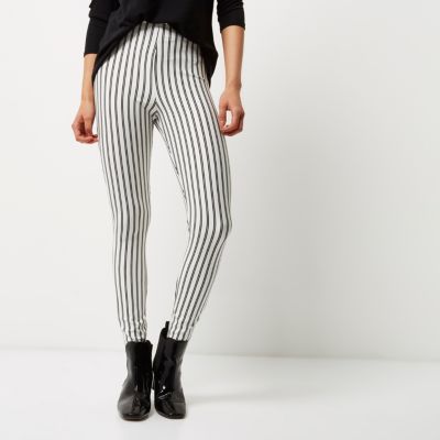 Cream striped high waisted leggings